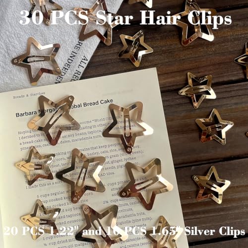 Seneeel 30 PCS Gold Star Hair Clips (1.22" & 1.65") - Snap Hair Accessories for Girls & Women - Non Slip Star Clips - Gold Metal Hair Clips - color: 1.22" 1.65"gold (30PCS)
