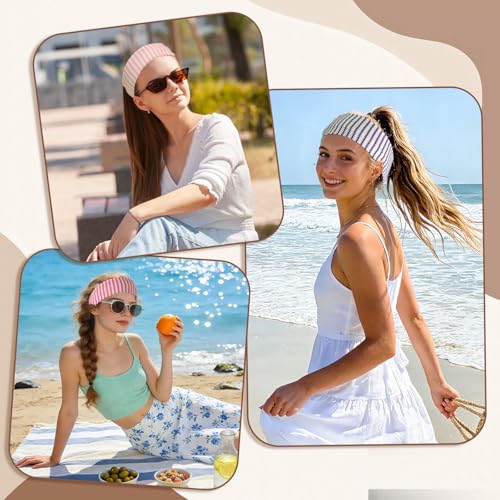 BLMHTWO 5PCS Striped Headbands for Women, Stretchy Elastic Head Bands Soft Fabric Hair Bands Wide Non Slip Head Band for Girls Work Out Yoga Fashion Running Sports