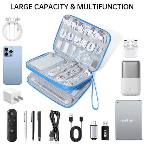 CILLA Electronics Organizer Travel, Travel Cord Organizer Case, Compact Electronics Accessories Bag for Cable, Cord, Charger, Phone - color: sky blue
