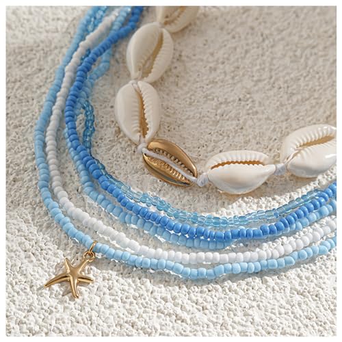 Summer Beach Coloful Beads Waist Chain Jewelry Sets Multi-layered Beaded Belly Chain Sexy Bikini Sexy Shell Waist Body Chain Beads Body Accessories for Wome - style: Blue