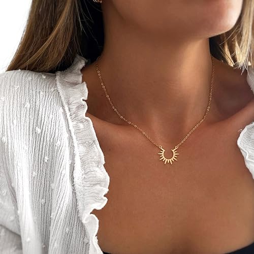 LLWOM Gold Necklace for Women-14k Gold Plated Infinity Necklace Star Of David Necklace Evil Eye Cross Pendants Heart Dainty Gold Necklace For Women - color: Gold, style: Gold Radiant Sun