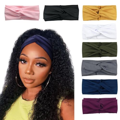 DRESHOW 8 Pack Headbands for Women Yoga Knotted Headbands Elastic Criss Cross Hair Accessories Sports Head Wrap Non Slip - color: 8 Pack Fashion Headbands