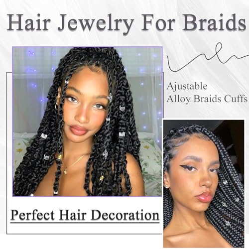 40PCS Silver Hair Jewelry for Braids Multi Style Hair Cuffs Metal Loc Dreadlock Accessories Non-Piercing Ear Clips Braid Jewelry for Women and Girls - color: Silver-1
