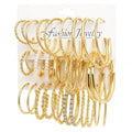 24 Pairs Gold Hoop Earrings Set for Women Hypoallergenic Chunky Chain Twisted Open Hoops Dangle Earring Packs for Birthday Party Fashion Jewelry Gift - color: 24Pcs-Gold