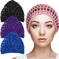 Geyoga 4 Pieces Mesh Crochet Hair Net Rayon Knit Snood Hat Thick Short Women Hairnet Snoods Cover Ornament for Sleeping (Pink, Black, Blue, Purple) - color: Pink, Black, Blue, Purple