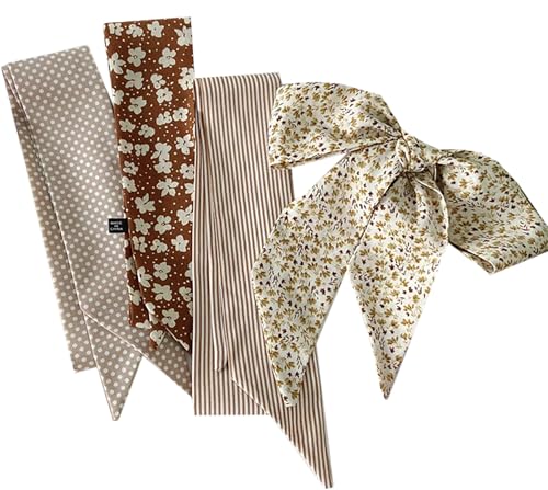 4 Pack Purse Scarf Handbags For Women,Boho Scarrves for Bag Hair Accessories Handle Fashion Lightweight - color: Coffee