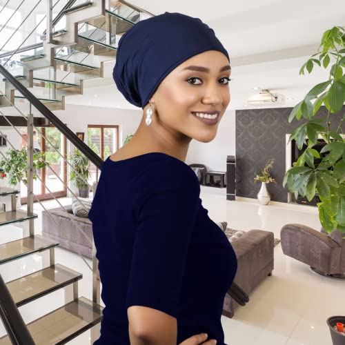 Hats Scarves & More Bamboo Slouchy Beanie for Women Chemo Headwear Moisture Wicking Cancer Turban Head Wrap Snood - color: Navy Blue