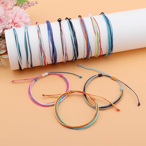 Oubaka 12pcs Woven Wrap Friendship Bracelets Handmade Braided Bracelet Adjustable Colorful String Bracelet Boho Bracelets Handmade Boho Braided Friendship Anklets for Women Men Christmas Party Gifts