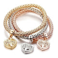 Aphrodite's Tree of Life Heart Edition Charm Bracelet with Austrian Crystals – Gold, Silver & Rose Gold Plated Popcorn Chain Bracelet Set for Women