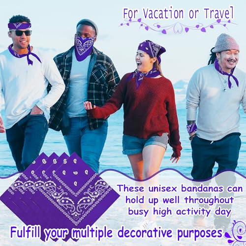 ILHSTY 60 Pcs Women Men Paisley Bandanas Bulk Unisex Bandanas Head Cowboy Scarf Necktie handkerchief Party Supplies - color: Purple