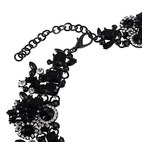 Jerollin Crystal Rhinestone/Pearl Statement Chain Necklace, Vintage Choker Bib Pendant Necklace Bohemian Bling Tassel Collar Statement Necklace for Evening Party - color: White+Black