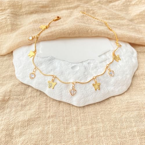 Yumikoo 18k Gold Plated Anklet Ankle Bracelets for Women - style: Butterfly and crystal