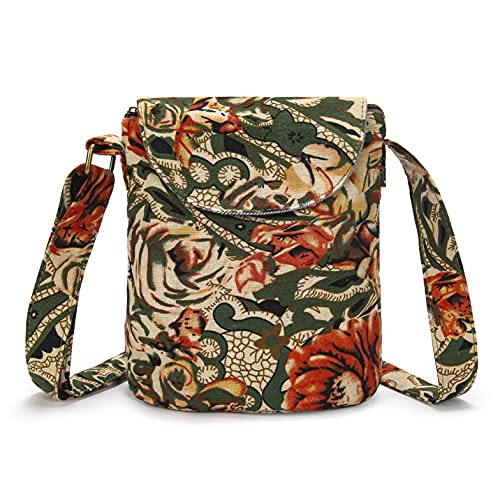 OPQRSTU Women's Retro Small Size Canvas Shoulder Bag Hippie Boho Crossbody Handbag - color: Army Green