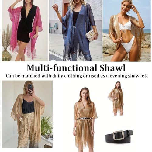 Sparkle Metallic Evening Shawls for Women formal Party Dresses Beach Travel Cardigan Shawl Wrap for Swimsuit - color: F-white