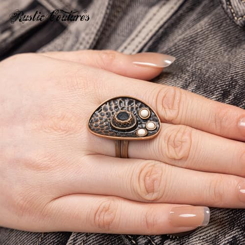 Montana West Rustic Couture's Bohemian Turquoise Cuff Ring for Women Cowgirl - color: Deep White Turquoise