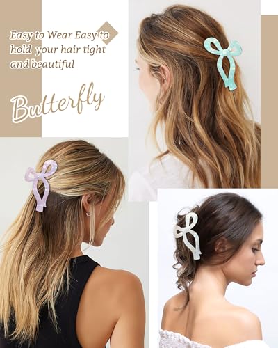 Mesovor Teen Girl Gifts Trendy Stuff - 4 Pack Elegant Bow Hair Claw Clips, Nonslip 4.3" Large Hair Grip Hairclips for Thick | Birthday Gifts for Teens Daughter Sister - color: Mermaid Colorful