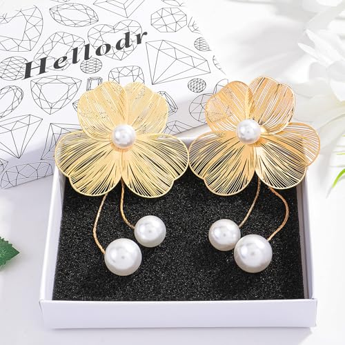 Gold Silver Filigree Floral Dangle Earrings for Women, Long Drop Statement Earrings for Vintage Wedding Jewelry - style: Gold Floral Pearl Dangle Earrings