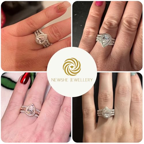 Newshe Jewellery Wedding Rings for Women Bridal Sets Sterling Silver Engagement Ring Enhancer Pear Cubic Zirconia Anniversary Promise Band Size - color: Cubic Zirconia-Silver