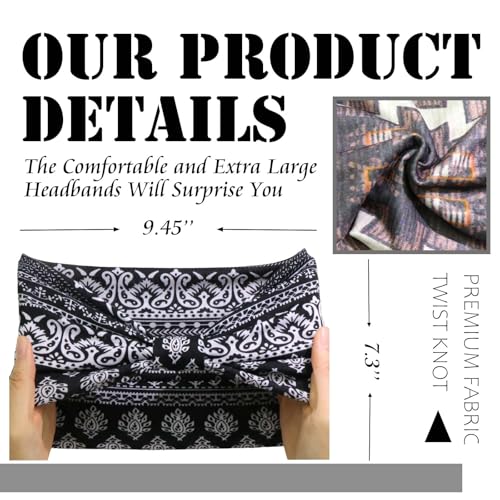 Boho Bandana Wide Headbands Womens' Hair Bands Fashion Paisley Head Wraps African Scarf Headband Vintage Turban Bohemian Sweatbands Large Hair Scarf For Women Girls Workout - color: Style 91