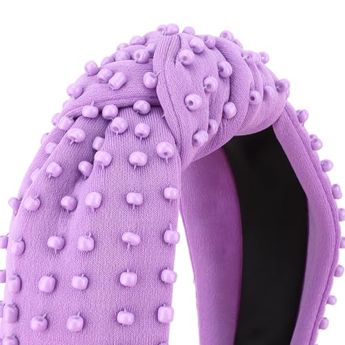 YISSION Lavender Purple Knotted Headband for Women - Wide Beaded Hair Hoop, Stylish Hair Accessory for Daily Wear, Parties & Casual Outfits - color: Purple