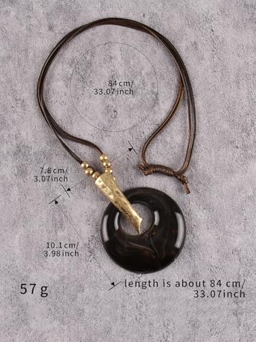 GelConnie Long Necklaces for Women Boho Large Pendant Necklace Casual Bohemian Brown Leather Choker Sweater Circle Statement Stone Necklace - style: Black Round Necklace