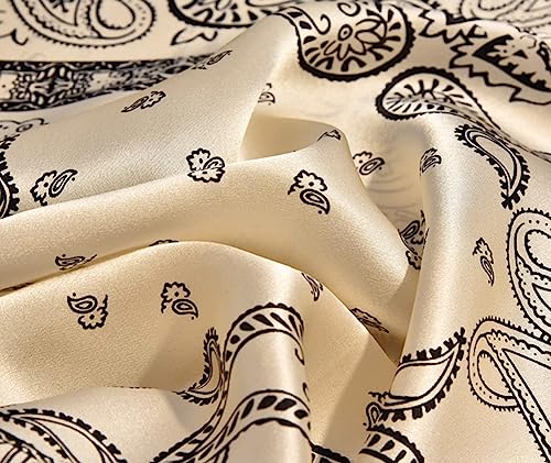 JERLA 100% Pure Mulberry Silk Square Scarf for Hair-27''x27'' Women Men Natural Silk Neckerchief Headscarf - color: Paisley Cream White