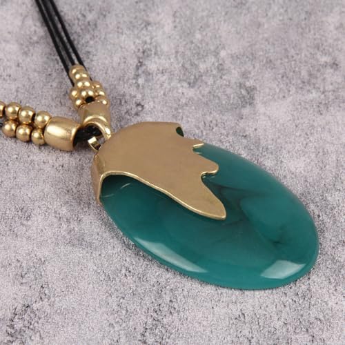 GelConnie Long Necklaces for Women Boho Large Pendant Necklace Casual Bohemian Brown Leather Choker Sweater Circle Statement Stone Necklace - style: Oval Green Stone Necklace