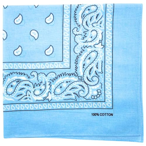 MDSTYLE 6 Pack 100% Cotton Bandanas 22” x 22" for Men & Women Paisley Handkerchief Headband Scarf Bandana - color: Light Blue
