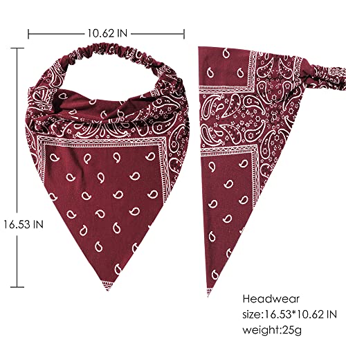 Vercret 6 Pack Hair Scarf Headband for Women Elastic Bandana Head Scarf Large Boho Triangle Kerchief with Clips Non Slip Scarves - color: G Paisley Print