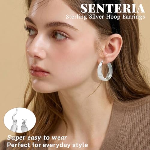 Senteria 12mm Wide Thick Hoop Earrings 925 Sterling Silver Hoop Earrings for Women Hypoallergenic 14K Real Gold Plated Hoops Large Earring Lightweight Chunky Hoops Earring for Women 25/30/40/50MM - color: Silver-50mm