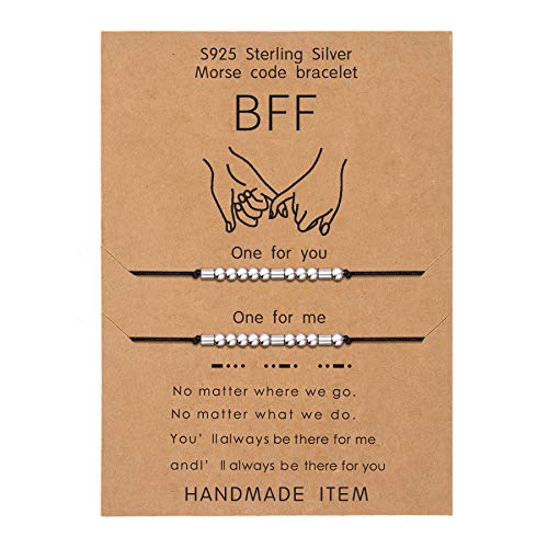 KGBNCIE Inspirational Gifts for Women, Morse Code Funny Gifts Bracelets for Women, S925 Sterling Silver Morse Code Bracelets Friend Gifts - style: 10 BFF