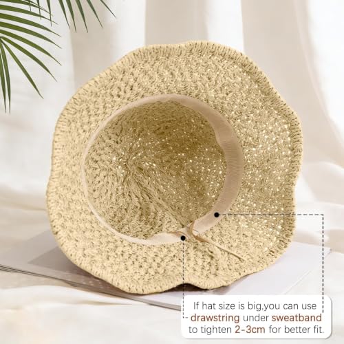 Sun Hat for Women Beach Hat Straw Bucket Hat Summer UV Protection, Packable Breathable Crochet Style - color: 1pack-beige