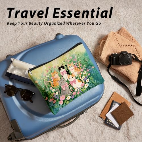 Cute Cat Flower Small Makeup Bag for Women, Kitty Cosmetic Zipper Travel Toiletry Bag for Daughters, Friends, Cats Girl & Women. Ideal Gifts For Travel, Birthdays, Graduation & Christmas. - color: 02-Cat(07)