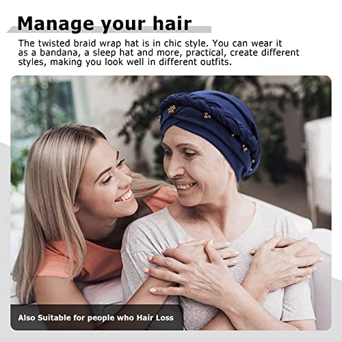 African Women Turban Caps Pre-Tied Twisted Turbans Head Scarf for Women Hair Wraps Cover Beanie Cancer Chemo Headwear - color: 1 Pack Twisted Braid: Gold Bead Navy