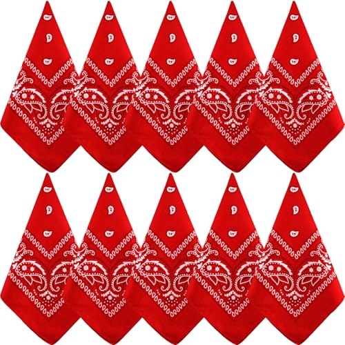 NACHLYNN 10/20pcs Paisley Bandanas Assorted Bandanas Cowboy Polyester Headbands Square Scarf Headwear - color: Red
