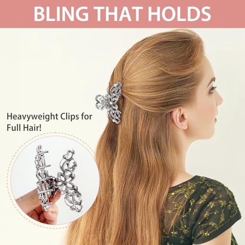 kilofly 3pc Vintage Crystal Hair Claw Clips Long Thick Hair Metal Clamps - color: 3 Medium