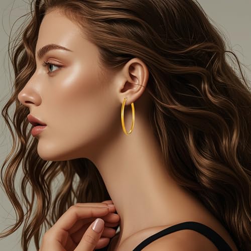 Stainless Steel Hoop Earrings for Women Gold Tone Geometric, Huggie Heart Twisted Minimalist Engraved Designs for Daily Wear - color: Gold_41*40mm