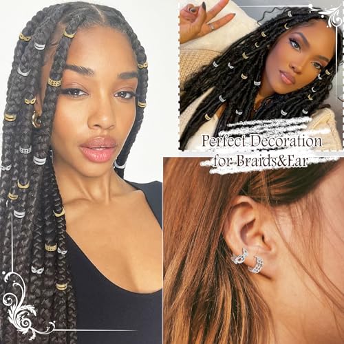40PCS Hair Jewelry for Braids Gold&Silver Hair Cuffs Adjustable Braid Jewelry Non-Piercing Ear Clips Loc Dreadlock Accessories for Women and Girls - color: 1-Gold&Silver