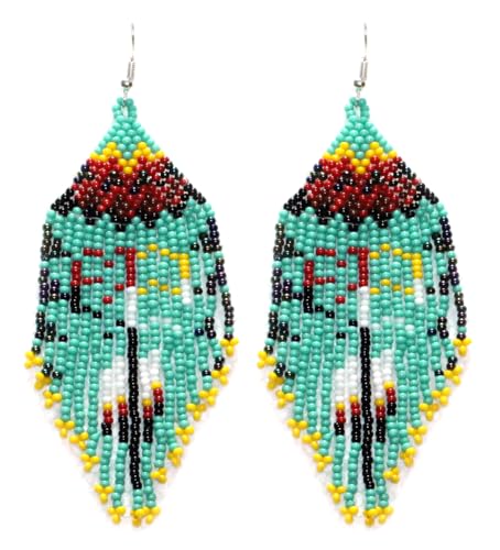 Long Beaded Dangle Earrings – Boho Native Handmade Seed Bead Tassel Bohemian Large Statement Drop Fringes for Women - color: Pattern7