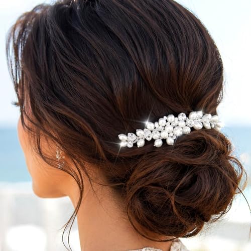 Brishow Pearl Crystal Hair Comb, Silver Bridal Wedding Hair Accessories for Women