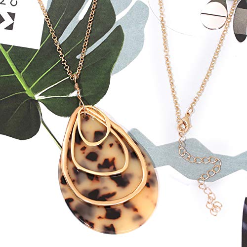 MOLOCH Long Necklace For Women Geometry Teardrop Acrylic Circle Pendant Necklace Statement Boho Acetate Resin Necklace Minimalist Gift - color: Leopard