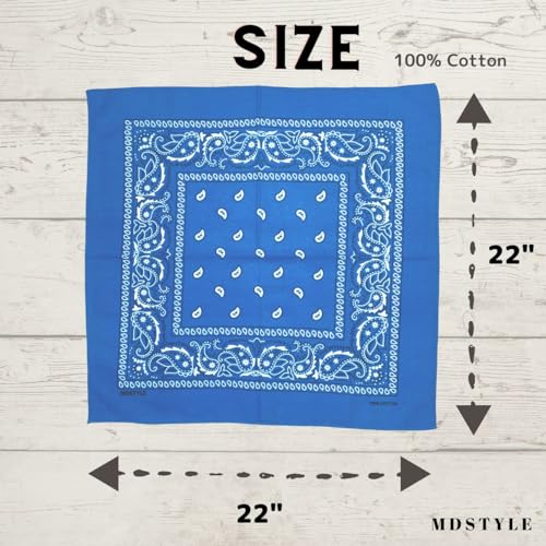 MDSTYLE 100% Cotton Bandana for Men & Women 22" x 22" Paisley Pattern Handkerchief Headband Scarf - color: Blue - 3 Pack