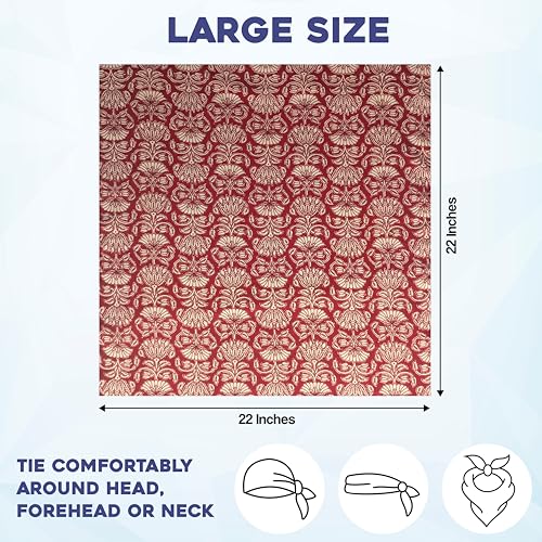 AVKA Studio 100% Cotton Bandanas for Women & Men, 2 Pack 20x20 Inch, 22x22 inch Hand Printed, Lightweight Cotton Handkerchief - color: Rust & Beige, size: 22 x 22 Inches Large