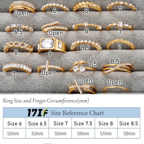 17IF 18 PCS Dainty 14K Gold Ring Set for Women Sparkle Chunky Quartet Diamoned Clean Aesthetic Cross Snake Cherry Classy Designs Plus Size for Stacking on Thumb Knuckle