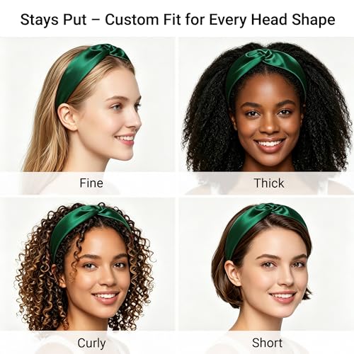 ZLYC Mulberry Silk Headband Elastic Twist Knotted Head Bands for Women's Hair, Solid Dark Green - color: Solid Dark Green