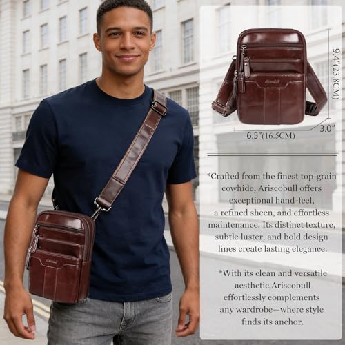 Leather Messenger Bag for Men, Small Leather Sling Shoulder Bag Messenger Pack for Men, Man Purse - color: Medium Brown