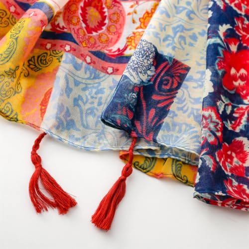 WaJuemy Travel Boho Scarf for Women Casual Lightweight Pashmina Scarves Fashion Multicolor Shawl Wraps with Fringed Beads - color: 01a Classic Boho
