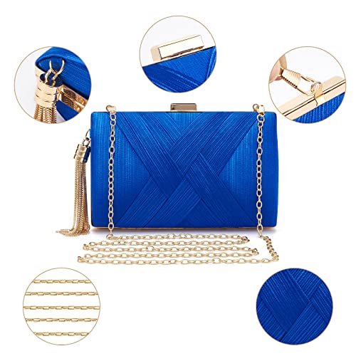 Women Clutch Bag Evening bag Fringed Evening Handbag,Lady Party Wedding Clutch Purse Chain Shoulder Cross Body Bag - color: Blue