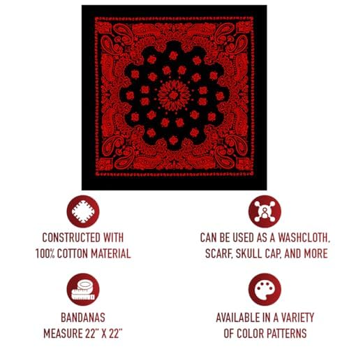 Rothco Trainmen Paisley Bandana - Standard - 22" X 22" - color: Black/Red
