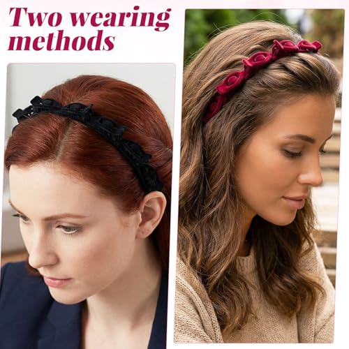 2 Pcs Headband with Clips, 90s Butterfly Hair Clips Headband with Teeth for Women, Flocking Braided Weave Bangs Non-Slip Clip Headbands Accessories for DIY Styling Decoration- Black, Wine Red - color: 1 pcs black, 1 pcs wine red(flocking)